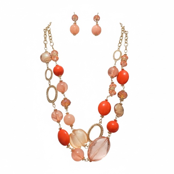 Coiris Women's Beaded 2 Layer Strand Statement Necklace with Earrings Set - Picture 2 of 2